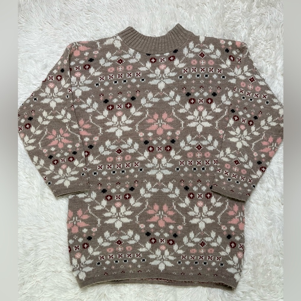 Dana Scott Vintage Fall Collection Cable CottageFloral Extra Long Sweater Sz L
